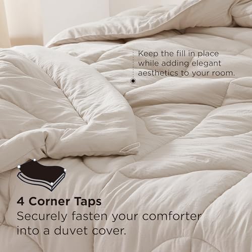 Bedsure Linen Queen Comforter - Down Alternative Duvet Insert All Season