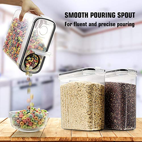 Wildone Cereal Storage Containers Set 6 Pieces - Black 4L Airtight BPA-Free Food Storage