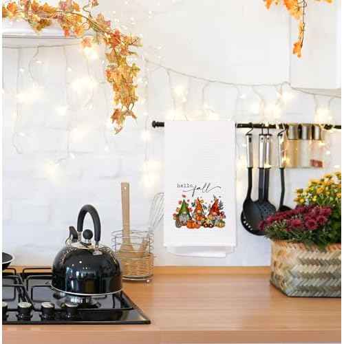 SPBL&L Fall Kitchen & Bath Towels - Gnomes Dwarf Pumpkin Maple Leaf Decorative Hand & Dish Towels, 16x24 Inches