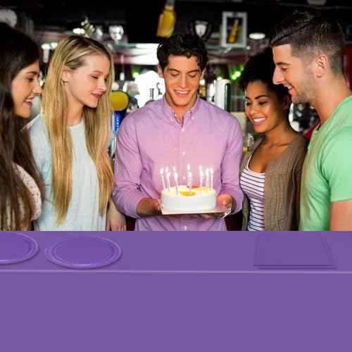 49Pcs Purple Birthday Party Decorations Purple Party Supplies Set Include 24 Plates 24 Napkins and 1 Tablecloth, Disposable Purple Tableware for Birthday Wedding Graduation Baby Showers Party