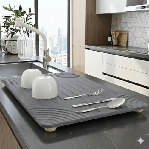 Extra Large Diatomaceous Earth Dish Drying Mat with Wooden Legs, Quick Dry, Non-Slip