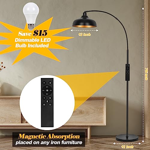 Brilvibera Black 70-Inch Dimmable Arch Floor Lamp with Remote & Adjustable Shade