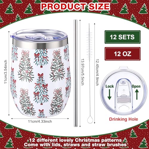 Sliner 12-Pack Christmas Wine Tumblers with Lids & Straws Snowy
