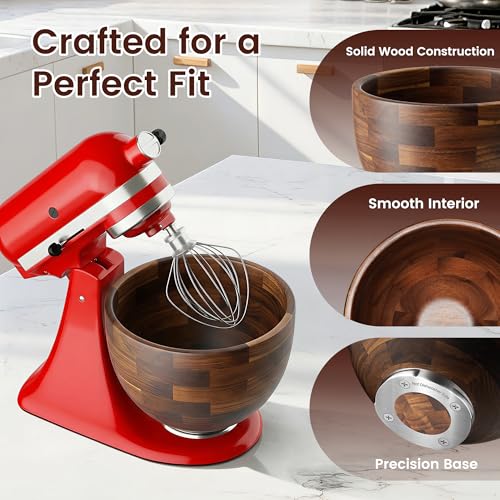 Large Wooden Mixing Bowl Compatible with KitchenAid 4.5 & 5 Qt Tilt-Head