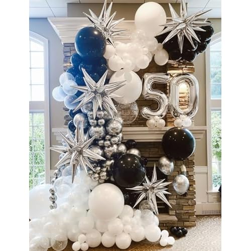 Silver Star Balloons,8Pcs Foil Balloons Explosion Star Balloon One-Piece 14-Pointed Spike Cone Mylar Balloon for halloween Birthday Wedding Bachelorette Disco Party Decorations