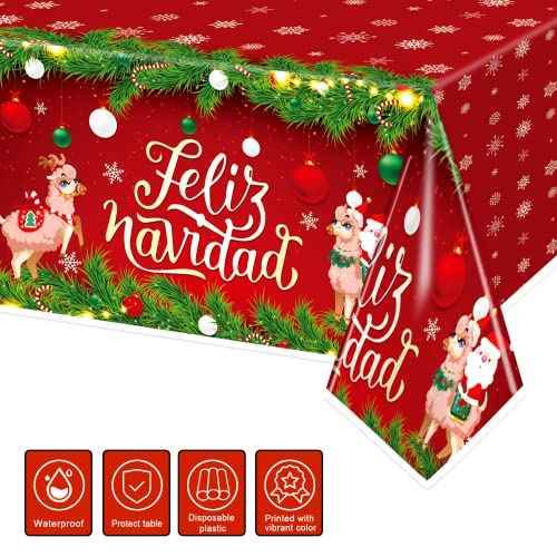 3 Pcs Feliz Navidad Decorations Tablecloth, Red Feliz Navidad Sign Tablecovers, Feliz Navidad Decorations for Home Spanish Christmas Decorations Tablecloth for Christmas Xmas Party 54 x 108 Inch