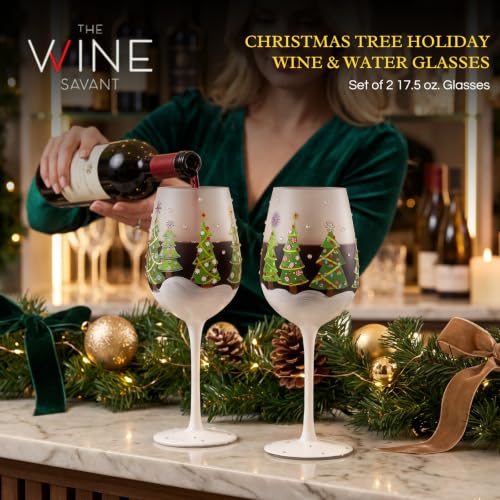 Stemmed Christmas Tree Wine Glasses Set of 2 - 17.5oz Holiday Gift