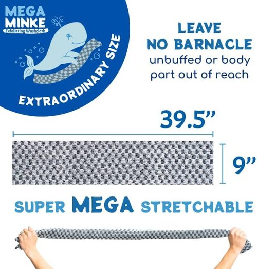JJ KENT MEGA Minke Exfoliating Washcloth - Reusable Body Scrubber for Soft Skin | Large, Rip-Resistant Design