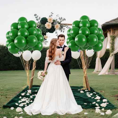 50pcs Dark Green Balloons, Helium 12inch Emerald Green Party Balloons for Christmas Birthday Wedding Party Decorations (With Ribbon & Glues)