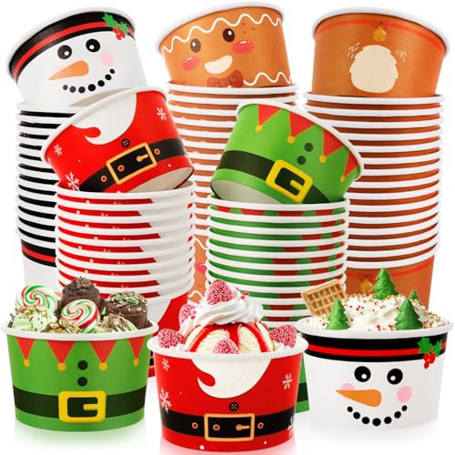 Fuljoyy 120 Pack 16 oz Christmas Ice Cream Cups Santa Belt Disposable Bowls