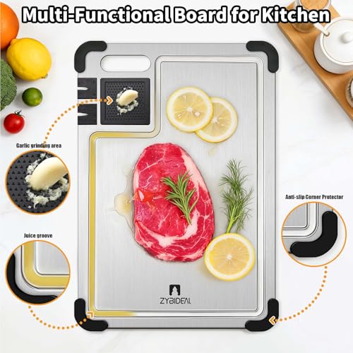 3 Pieces Pure Titanium Cutting Board, Sharpener with Juice Grooves