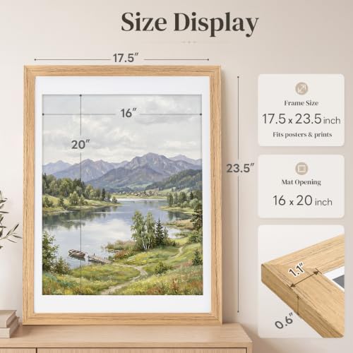 3 Pack 18x24 Inch Wooden Poster Frames - Natural Oak Solid Wood