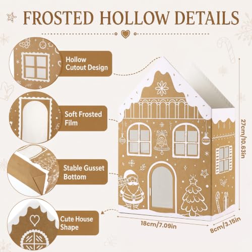 Kolldenn 24 Pcs Christmas Luminary Bags Gingerbread House Designs (4 Styles) White Kraft