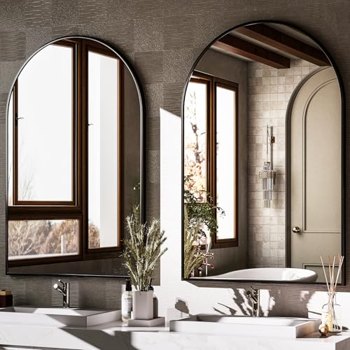HARRITPURE 20x30 Inch Black Arched Wall Mirror - Bathroom Vanity, Anti-Corrosion Frame