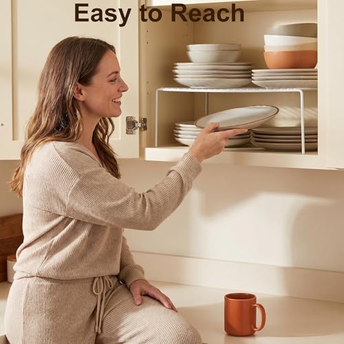 White Set of 6 Kitchen Cabinet Shelf Risers - Large Wire Metal Storage Organizer