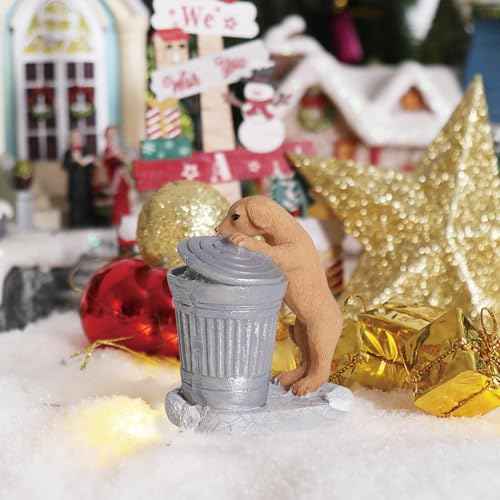 NINIPAPA Christmas Village Accessories Santa's Mailbox Village Town Pieces for Christmas Decoration, Cute Villages Resin Christmas Ornaments - Garbage Can Dog