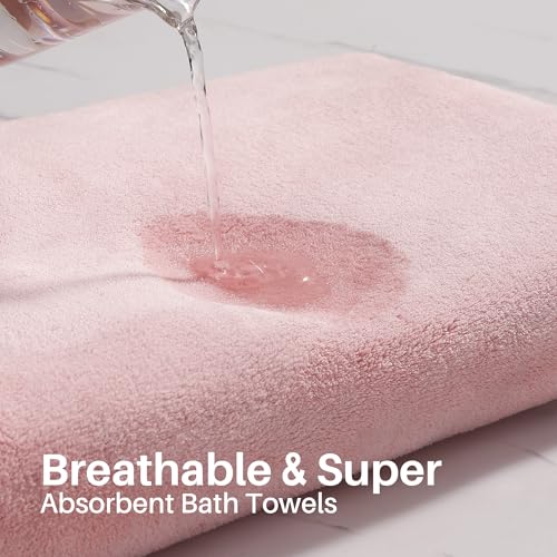 JOYMOOP Microfiber Bath Towels 4 Pack - Extra Large 30x60 Inches, Mixed Color (White, Grey, Green, Blush)