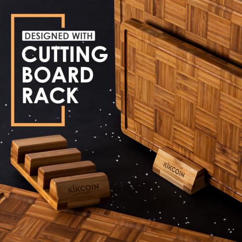 Extra Large Bamboo Cutting Board Set - 17 x 12 Inch Kitchen Chopping Boards with Rack