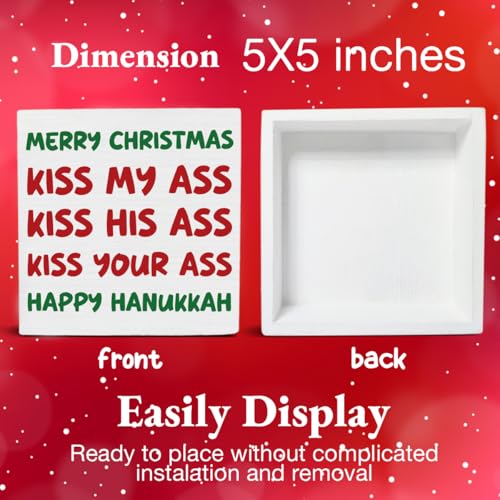 KISS Funny Christmas Decor 5x5 Wooden Sign - Rustic Desk Plaque by Wrpdrim