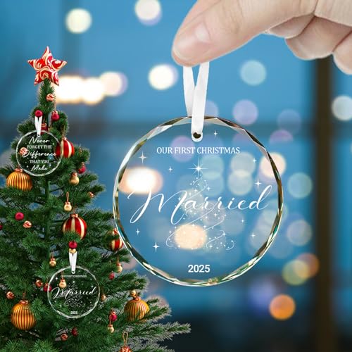Wedding Gift First Christmas Married Ornament 2025 Mr and Mrs Gift for Newlyweds Couple 2025 Personalized Bridal Shower Gifts Our First Christmas Married Ornament 2025