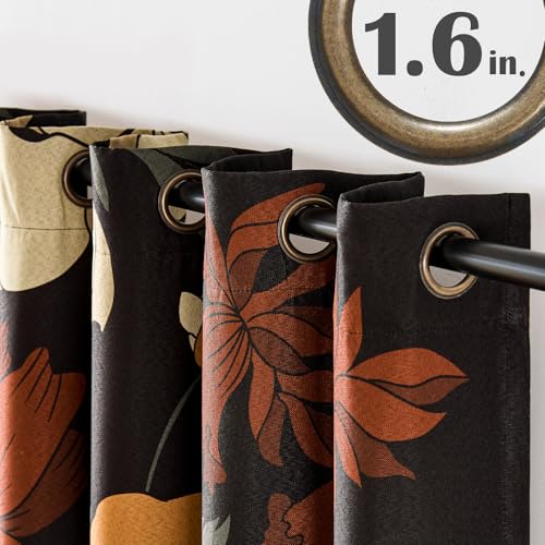 jinchan Black Boho Floral Blackout Curtains 84 Inch Grommet 2 Panels