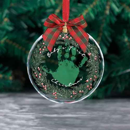 Stylor Baby's First Christmas Ornament 2025 - DIY Crystal Glass Handprint Keepsake, for Newborn Boy or Girl, My 1st Xmas Tree Hanging Decoration (Wreath)