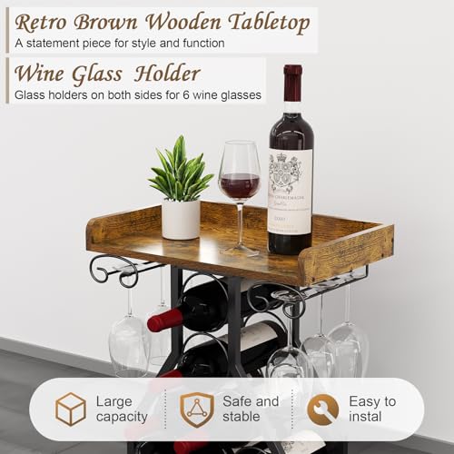 X-cosrack Freestanding Wine Rack for 19 Bottles with Glass Holder, Home Bar & Kitchen Storage