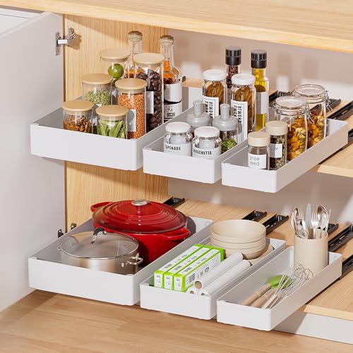 Delamu White 3-Piece Pull Out Cabinet Organizer Set - 15.7" Deep Kitchen & Bathroom Storage