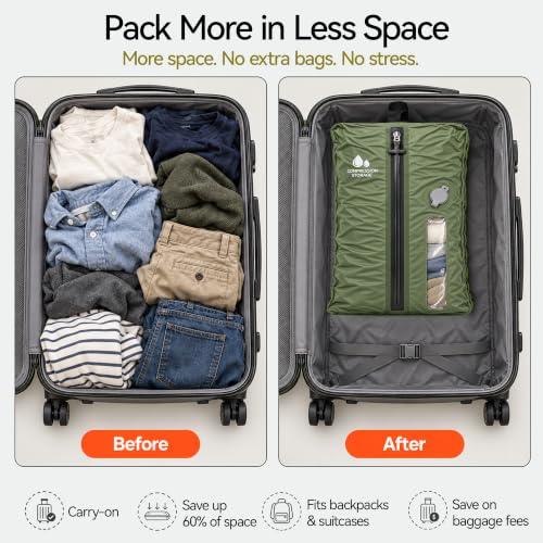 Okikayy 4PCS Space Saver Vacuum Packing Cubes Set for Carry-On Travel, Black & Green