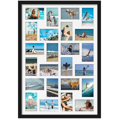 DUENPY 22x32 Inch Collage Photo Frame for 24 4x6 Photos Black - Easy Install, Shatterproof Plexiglass, Wall Mountable