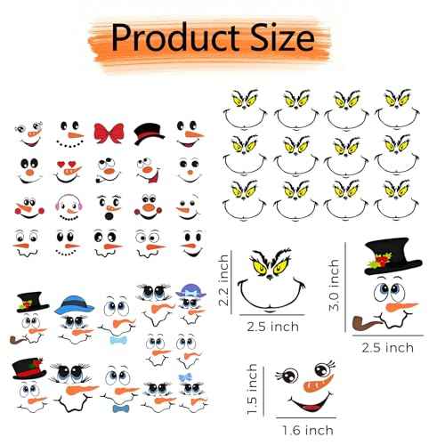 44 PCS Snowman Face Stickers for Crafts, Waterproof Christmas Vinyl Decals for Ornaments, Glass, Water Bottles, Cups, Windows, Refrigerator Wall Stickers DIY Cartoon Decor for Party Supplies, 3 Styles