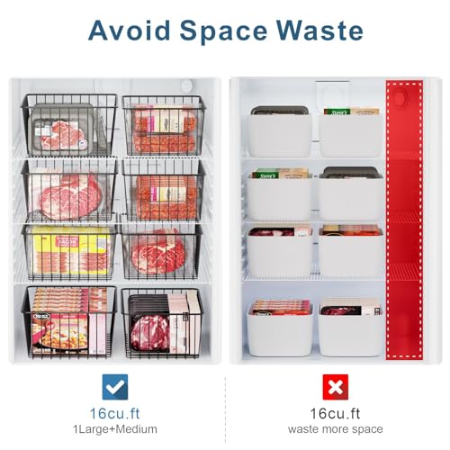 iSPECLE 6-Pack Freezer Organizer Bins for 16 Cu Ft Upright Freezer - White, Includes 3 Large & 3 Medium Bins