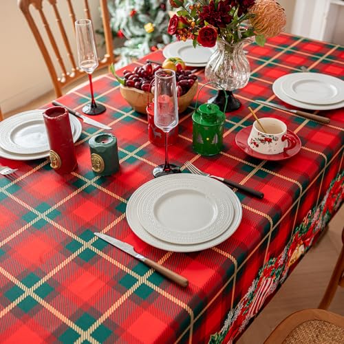 Joyfol Day 78" x 54" Christmas Buffalo Plaid Tablecloth - Red/Green, Stain-Resistant