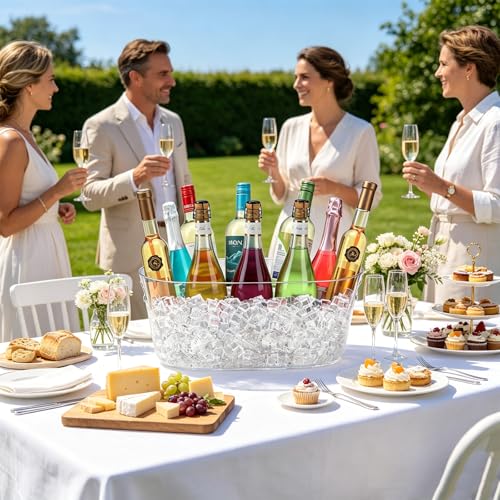 KITHELP 15L Large Ice Bucket for Parties, Beverage Chiller with Scoops, Transparent Acrylic Drink Tub for Champagne Beer Wine