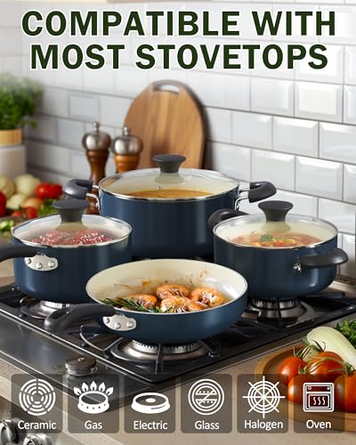 Cook N Home 10-Piece Ceramic Nonstick Cookware Set - Blue