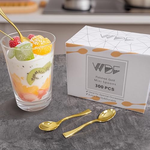Mini Gold Plastic Spoons 300PCS - Disposable Dessert & Appetizer Spoons