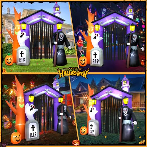 KOOY 9FT Haunted House Castle Archway Inflatable with LED Lights Halloween Decor