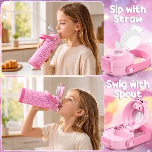 Fimibuke 18oz Kids Insulated Water Bottle with 2-in-1 Straw & Spout