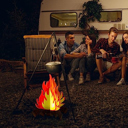 Boao 6 Set Fake Fire Fake Flame Camping Decoration 3D Cardboard Campfire Centerpiece Artificial Flames Campfire Party Decoration for Camp Bachelorette Party Supplies(Yellow Orange)