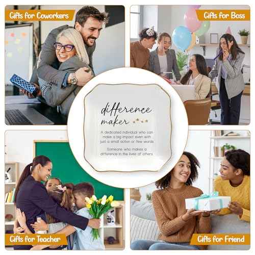 OASSIE Christmas Birthday Gifts for Women - Difference Maker 4"x4" Ceramic Jewelry Dish Tray - Appreciation Thank You Gifts for Women Teacher Coworkers Employee Boss, Retirement Gift for Woman