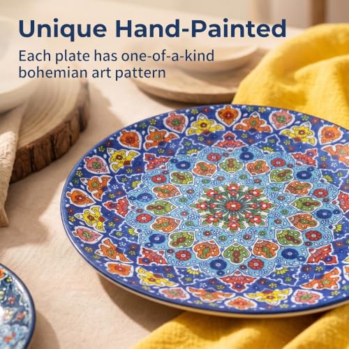 Bohemian 10.5 Inch Ceramic Dinner Plates Set of 6 - Vibrant Pattern, Dishwasher Safe