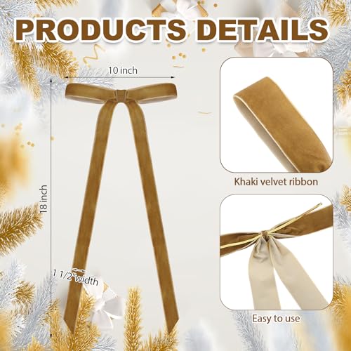 Glitinsel 24 Pcs Khaki Velvet Christmas Tree Bow 10x18 Inches Holiday Decor