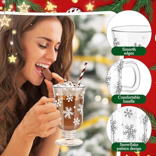 Set of 12 Snowflake Coffee Mugs 8 oz - Christmas Glass Tea & Hot Chocolate Cups