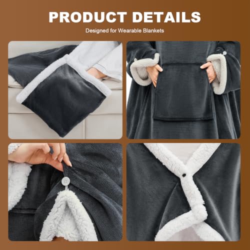 Grey Wearable Heated Blanket with Foot Pockets - 75x50 Inches