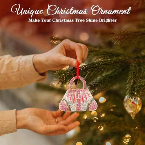 WhatSign Pink Handbag Christmas Ornaments - Metal Ornaments for Christmas Tree Decorations Keepsake Gifts for Women Girls Sister