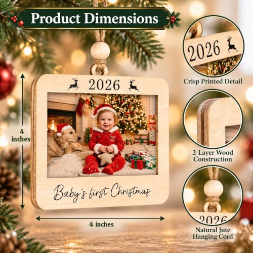 KINGDUHU Baby's First Christmas Horizontal Photo Ornament - Family Keepsake