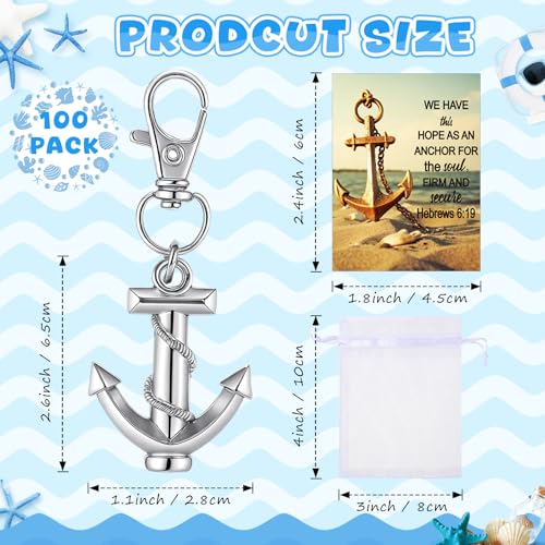 Equsion 100 Pcs Christian Anchor Keychains with Blessing Cards & White Organza Bags – Bulk religious nautical favors