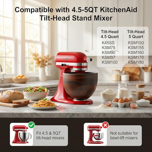 Wooden Mixing Bowl for KitchenAid 4.5-5 Qt Tilt-Head Stand Mixer - Acacia