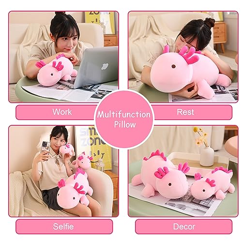 SQEQE Weighted Axolotl Plush Toy, Pink Axolotl Stuffed Animals Cute Plush Pillow, Cute Weighted Stuffed Animals Gifts for Girls & Boys Pink 9.8 Inch, 0.8 Lbs