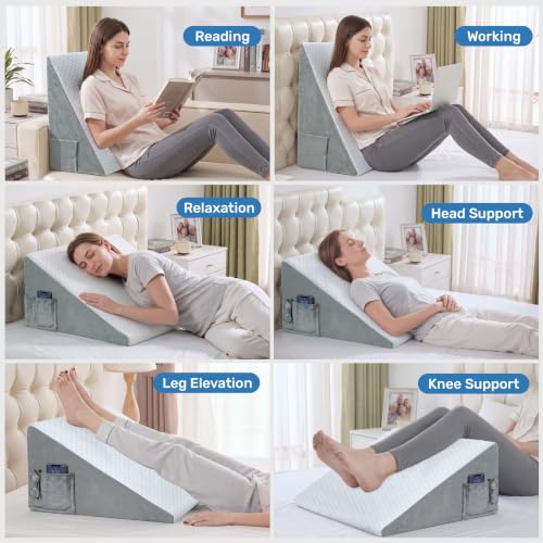 Bed Wedge Pillow 24x24x12 Inch - Cooling Support for Acid Reflux & Snoring - Blue - Multi-Purpose Relief